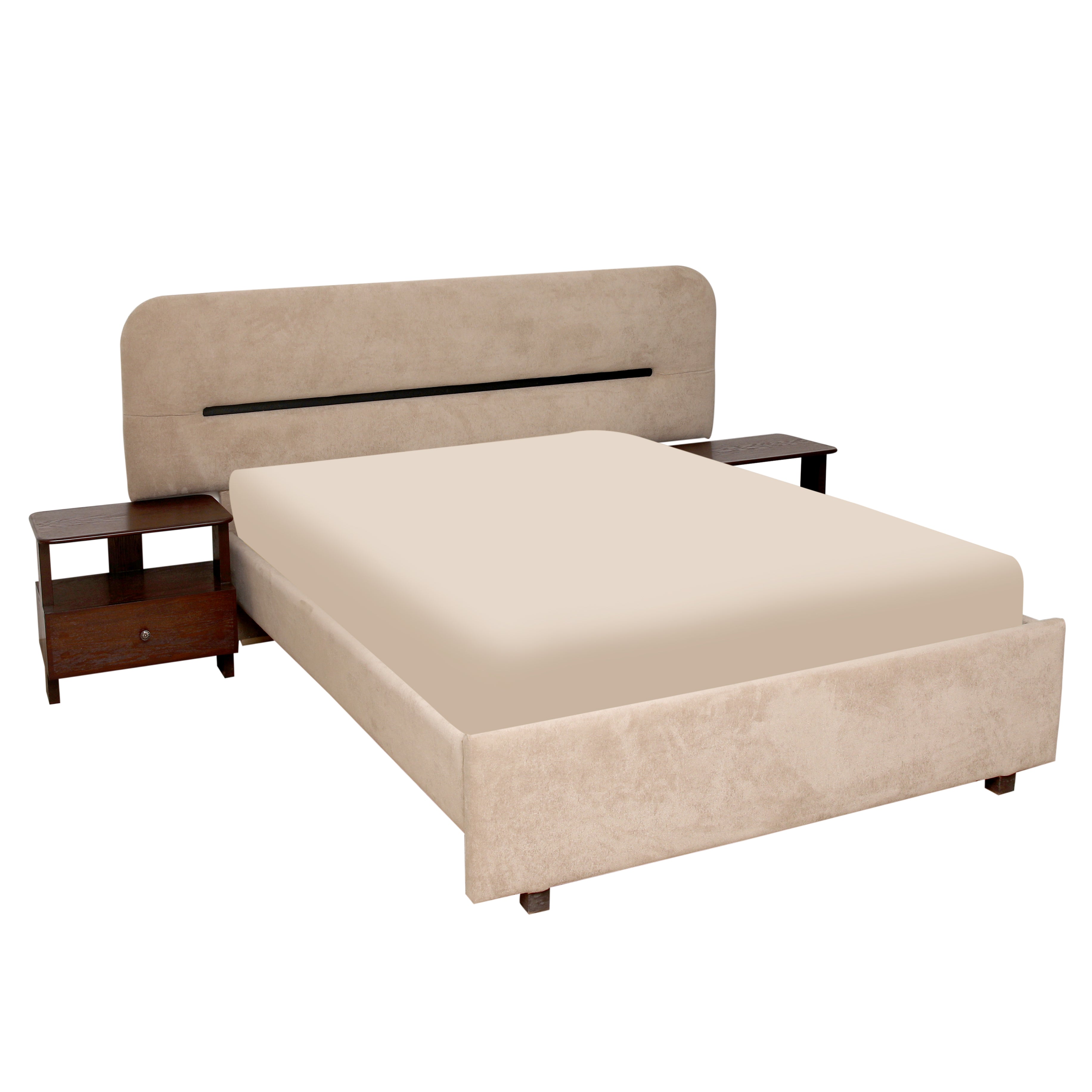 Lowa Arc King Size Bed with 2 Side Tables - Habitt