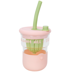 1Pc Cute Flower Glass with Straw & Lid – 1 Pc Drinking Cup (Purple, Blue, Pink, Green) - Habitt