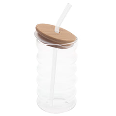 Ripple Glass Tumbler with Bamboo Lid & Straw – 450ml - Habitt