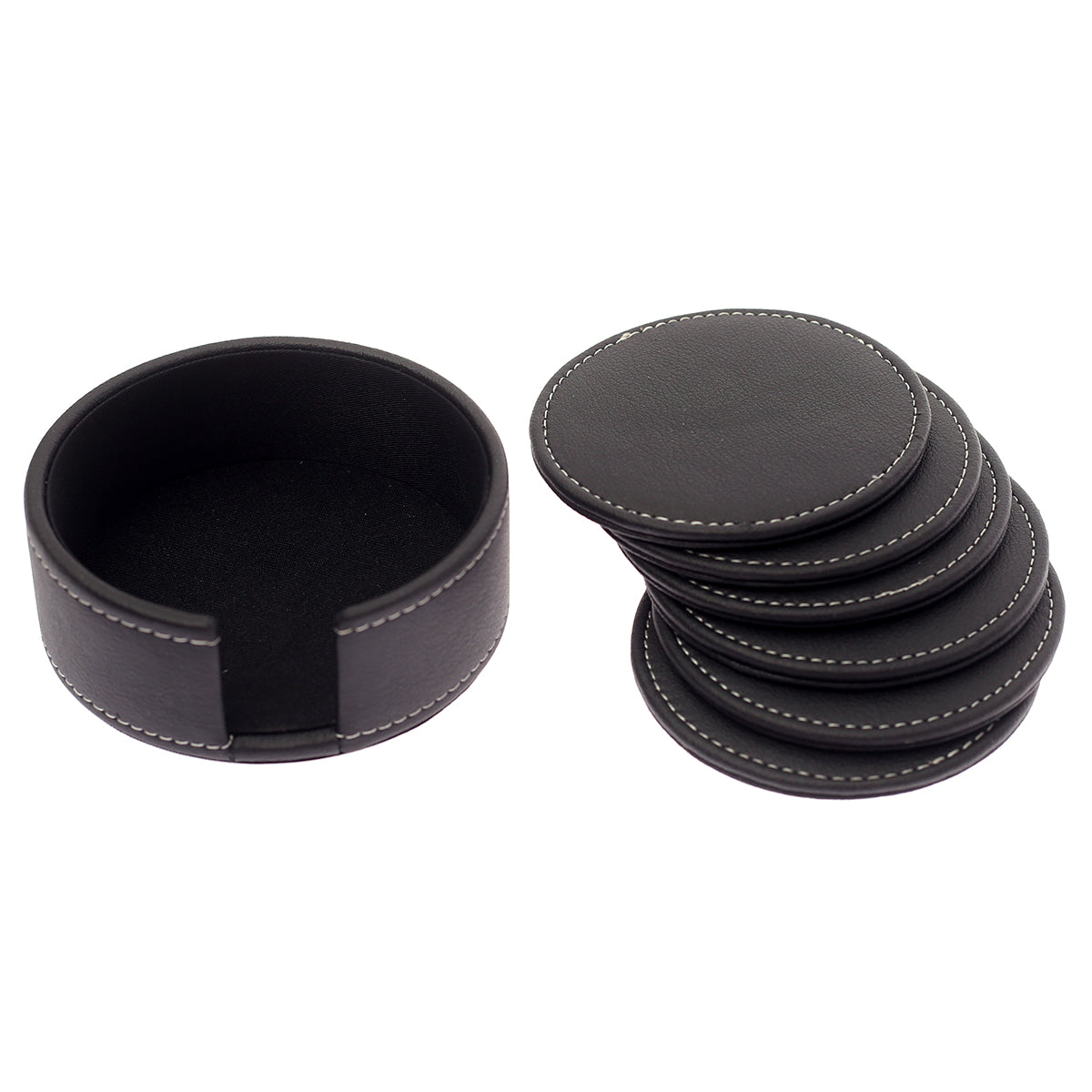 Round Leather Coasters (Black) - Habitt