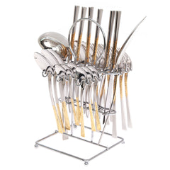 26Pcs Cutlery Set W/Stand Golden & Silver - Habitt