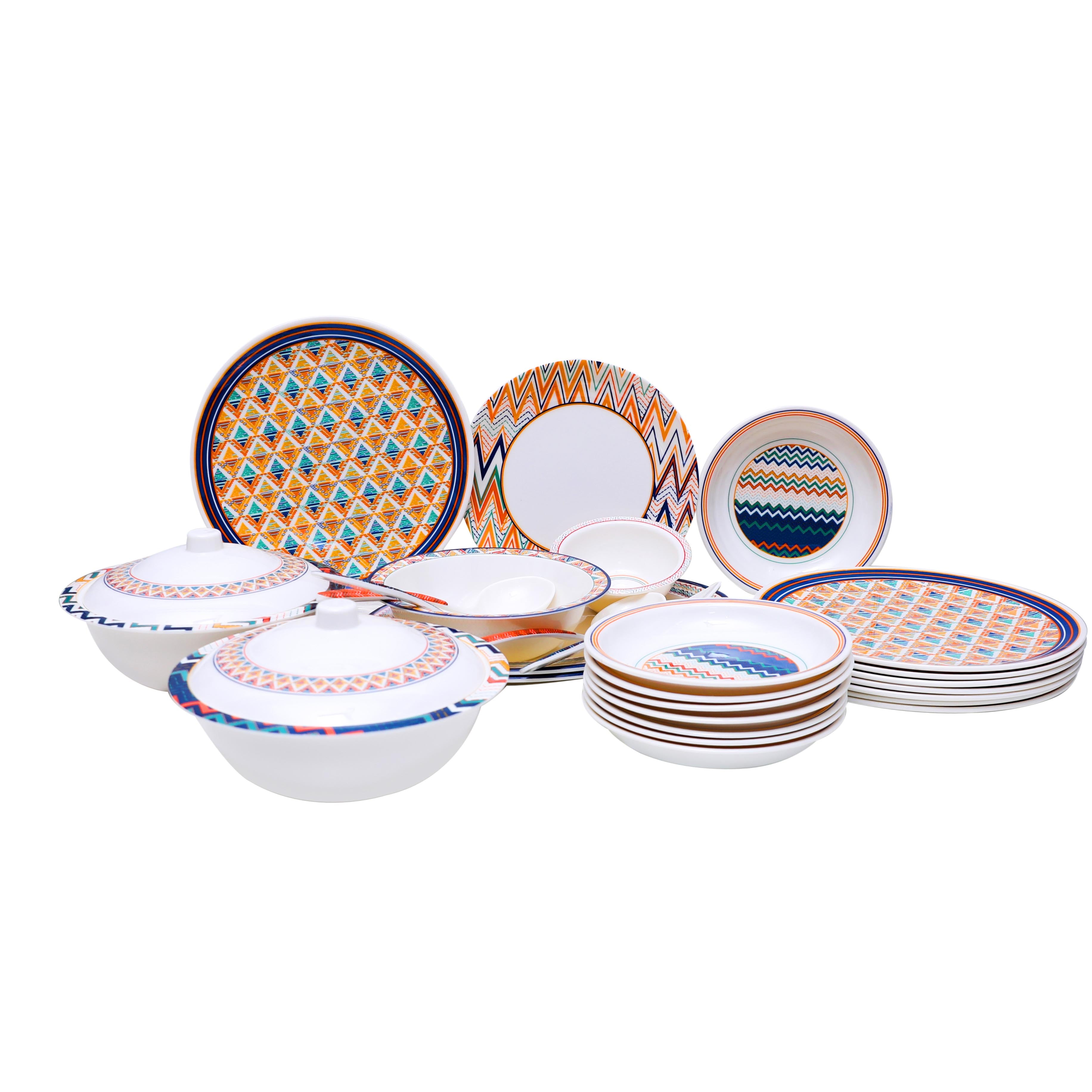 Dinner Set Coloured Chevron - Habitt