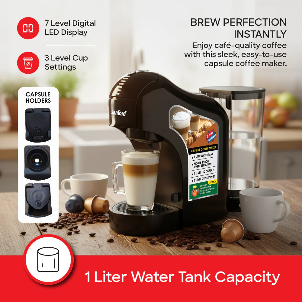 SANFORD SF1384CM 1400 W 3-in-1 Capsule Coffee Maker – High-Pressure Italian-Pump Espresso Machine with 1 L Tank - Habitt