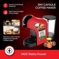 SANFORD SF1384CM 1400 W 3-in-1 Capsule Coffee Maker – High-Pressure Italian-Pump Espresso Machine with 1 L Tank - Habitt
