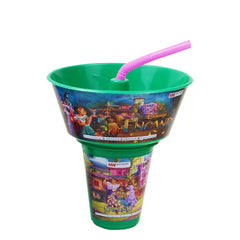1pc Kids Snack Tub with Straw  Cartoon & Superhero Designs (Green, Light Blue, Blue, Pink, Purple, Orange, Red) - Habitt