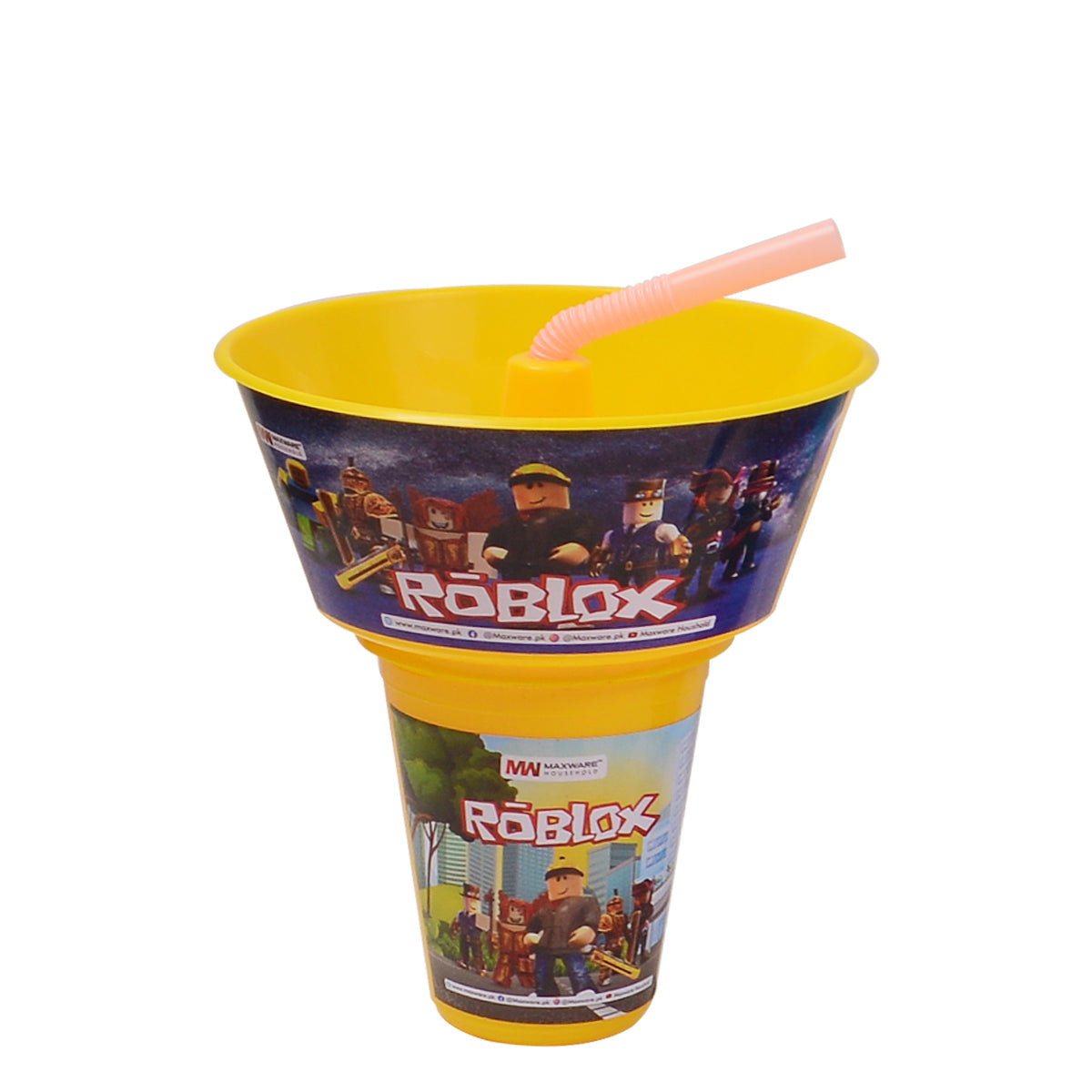1pc Kids Snack Tub with Straw  Cartoon & Superhero Designs (Green, Light Blue, Blue, Pink, Purple, Orange, Red) - Habitt