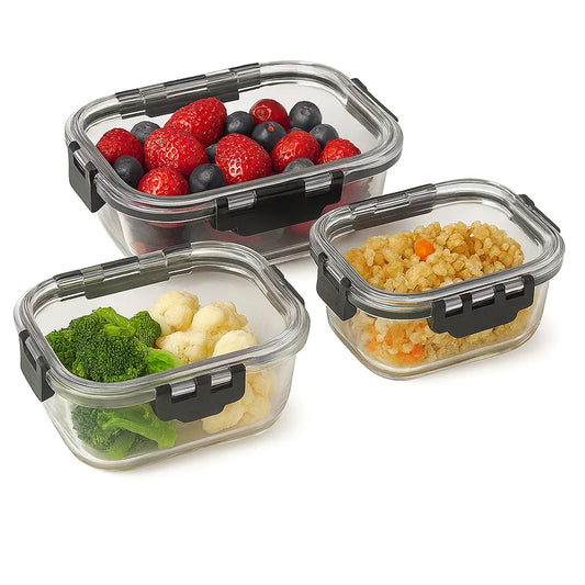 Food Storage Container Set – Leak-Proof with Black Snap-Lock Lids (410ml, 680ml, 1040ml) - Habitt