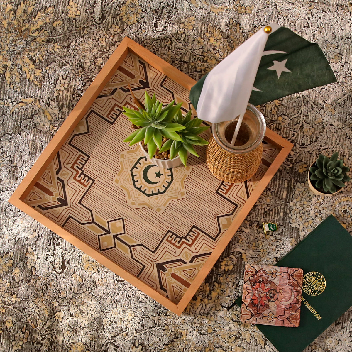 Marzipan Wooden Serving Tray – 13x13 Inch Decorative Square Tray - Habitt