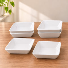 6 Pcs Square Ceramic Bowl Set | White Serving Bowls for Snacks, Dips & Desserts