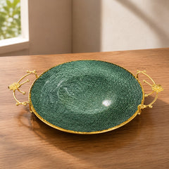 Assorted Green Decorative Serving Tray with Gold Handles | Elegant Round Serving Platter