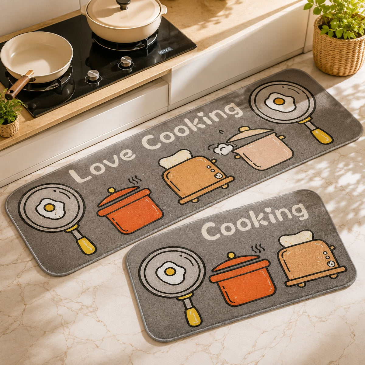Assorted 2 Pcs Kitchen Rubber Mat Set – Printed Non-Slip Kitchen Floor Mats