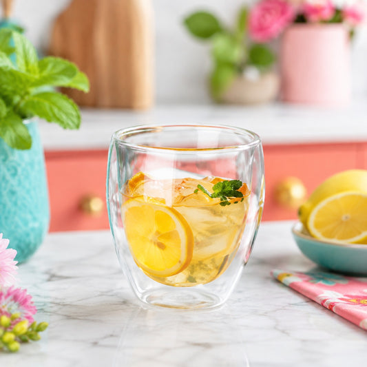 Double Wall Drinking Glass – Transparent Tumbler for Juice, Water, Iced Tea & Cold Beverages