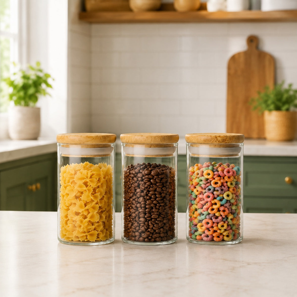 Small 3-Piece Jar Set with Lids – Transparent Kitchen Storage Jars for Snacks, Pasta, Cereals & Dry Food