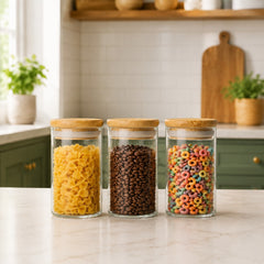 Small 3-Piece Jar Set with Lids – Transparent Kitchen Storage Jars for Snacks, Pasta, Cereals & Dry Food