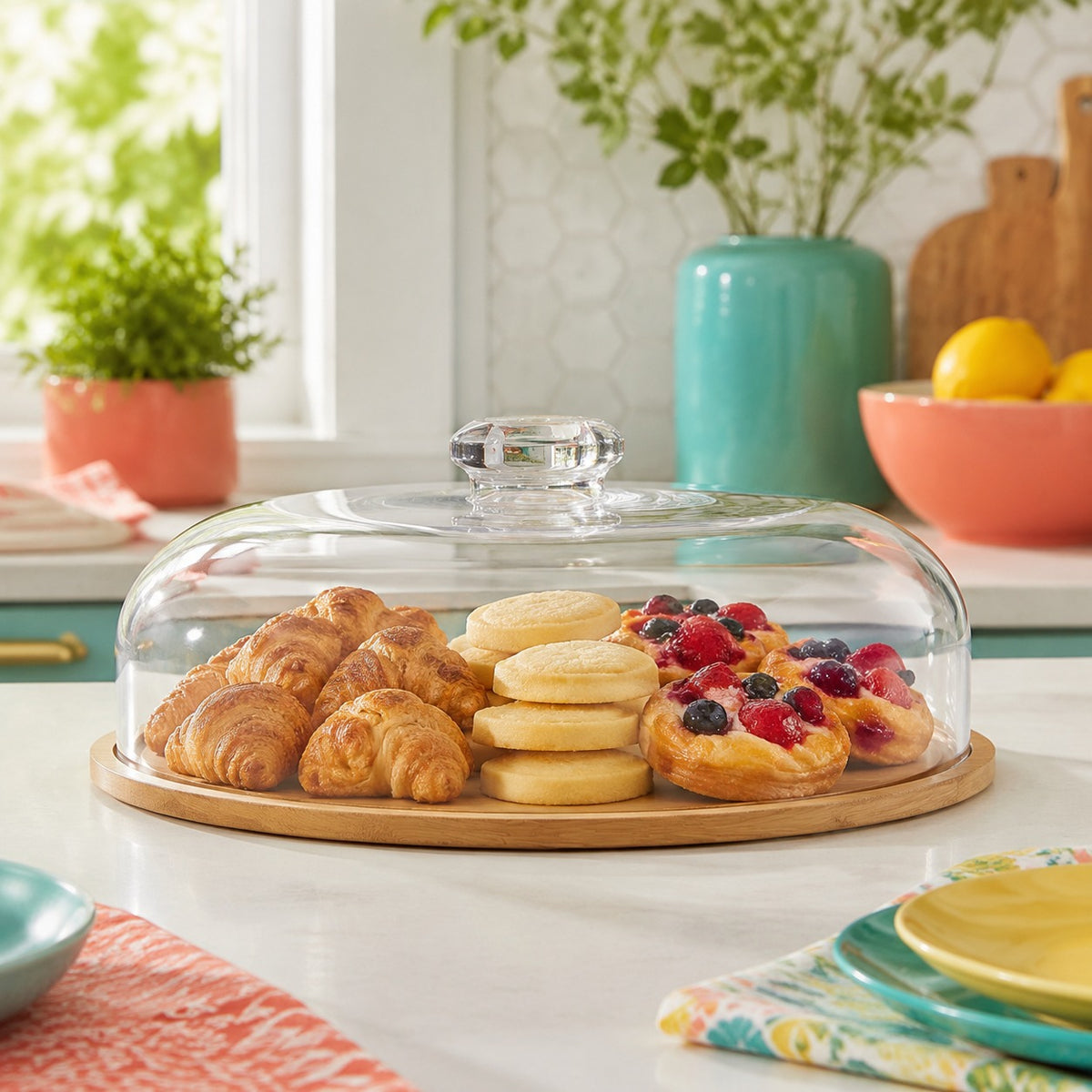 Small Cake Dish with Cover & Serving Base – Dessert Display Dish for Cakes, Pastries, Cookies & Snacks