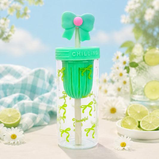 Cute Bow Design Water Bottle with Straw – Stylish Kids & Girls Drinking Bottle