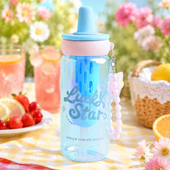 Blue 900ml Lucky Star Water Bottle with Straw & Charm