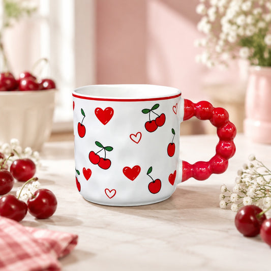 Cute Fruit Print Ceramic Coffee Mug with Red Handle – Tea & Coffee Cup