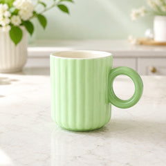 Pastel Ribbed Ceramic Coffee Mug with Round Handle – Colourful Tea & Coffee Cup