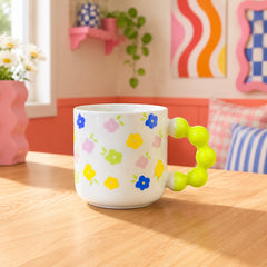 Floral Bubble Handle Ceramic Mug