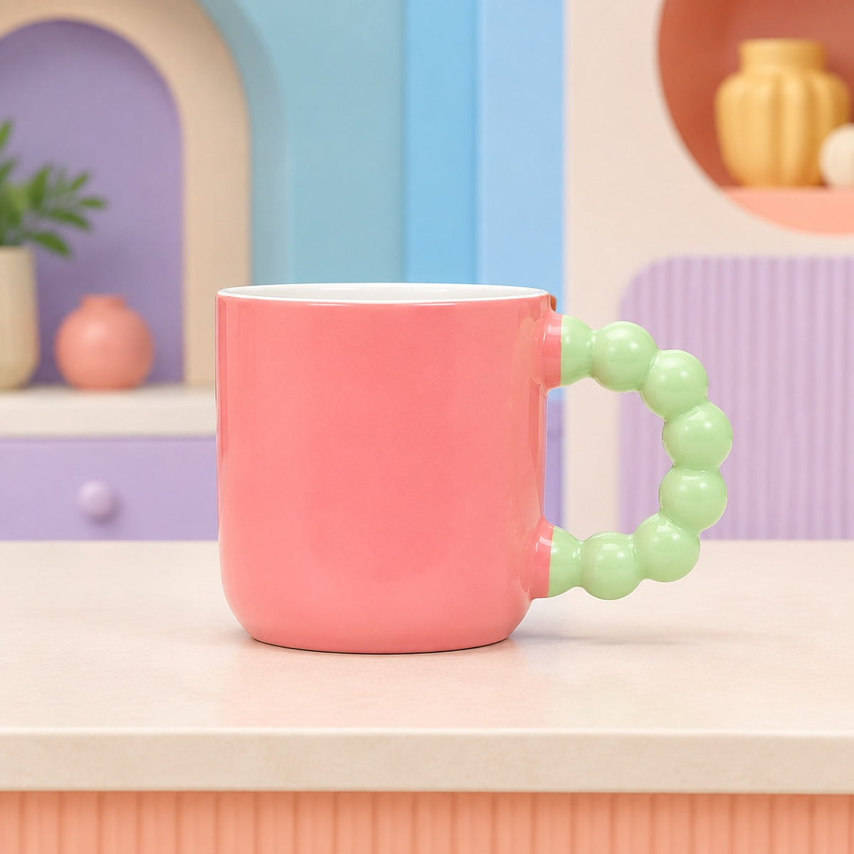 Colourful Ceramic Coffee Mug with Beaded Handle – Cute Tea & Coffee Cup