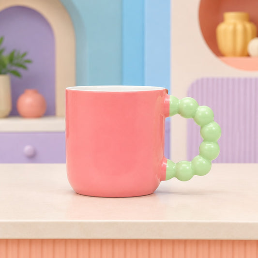 Colourful Ceramic Coffee Mug with Beaded Handle – Cute Tea & Coffee Cup