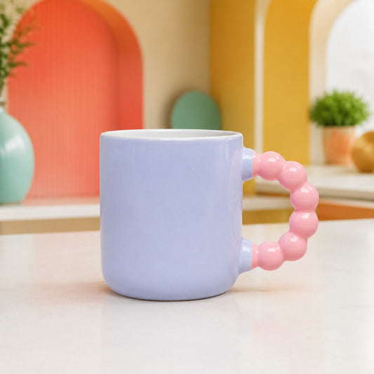 Colourful Ceramic Coffee Mug with Beaded Handle – Cute Tea & Coffee Cup