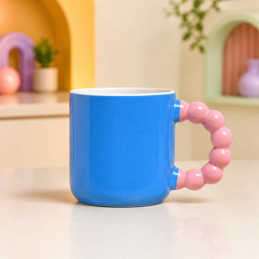 Colourful Ceramic Coffee Mug with Beaded Handle – Cute Tea & Coffee Cup