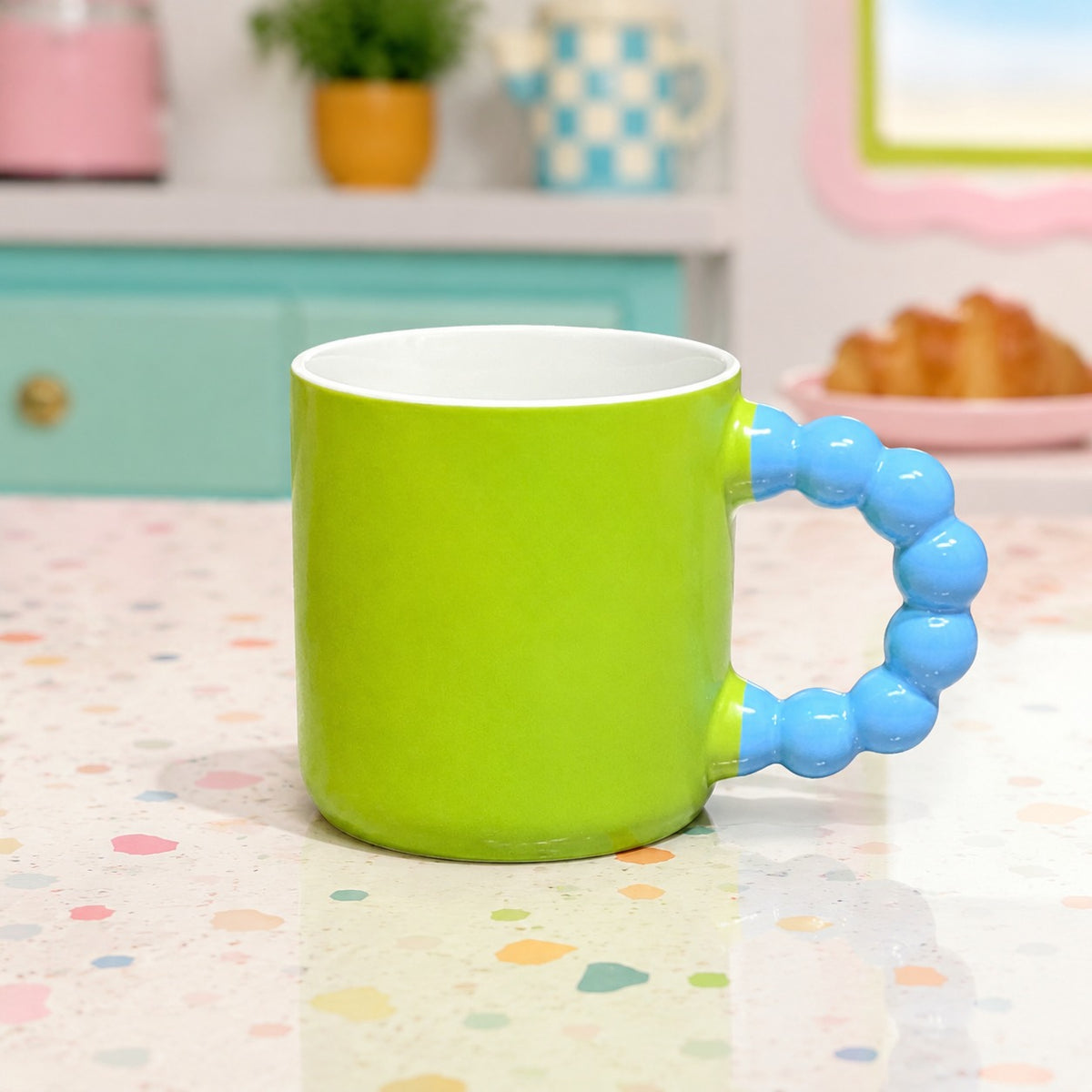 Colourful Ceramic Coffee Mug with Beaded Handle – Cute Tea & Coffee Cup