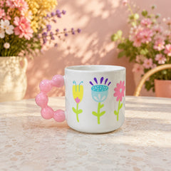 Colourful Floral Bubble Handle Ceramic Mug