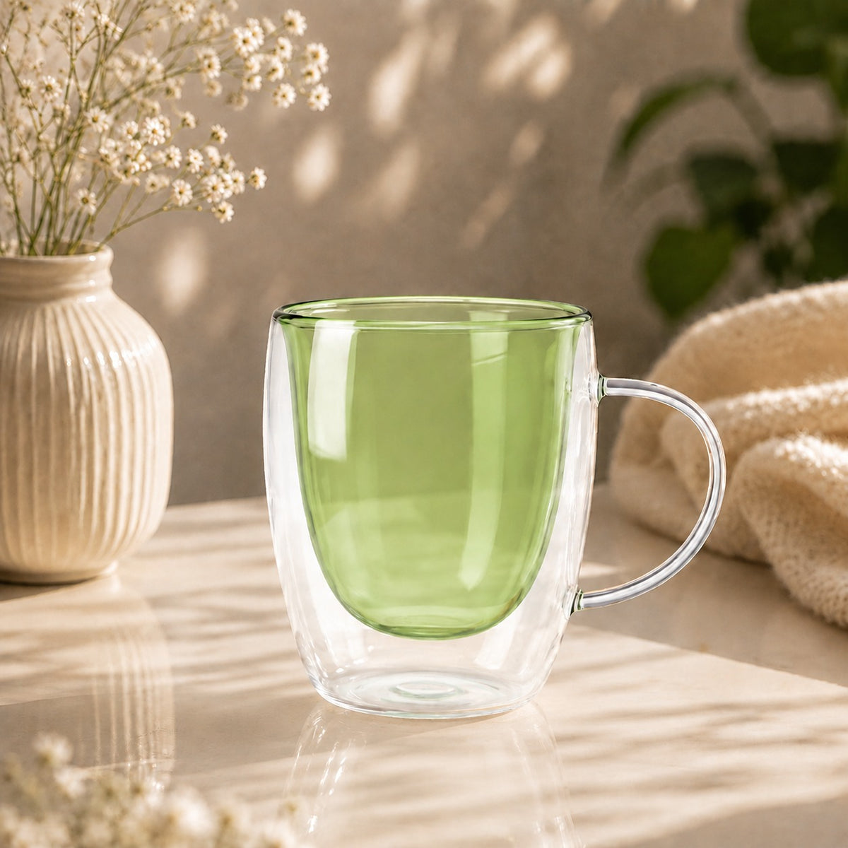 Coloured Double-Wall Glass Mug