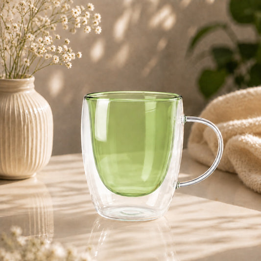 Coloured Double-Wall Glass Mug