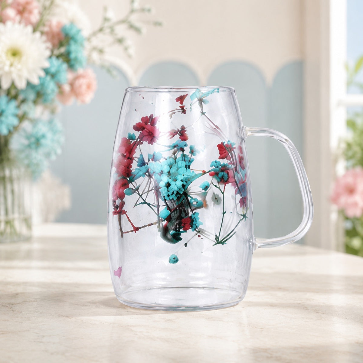Floral Double-Wall Glass Mug