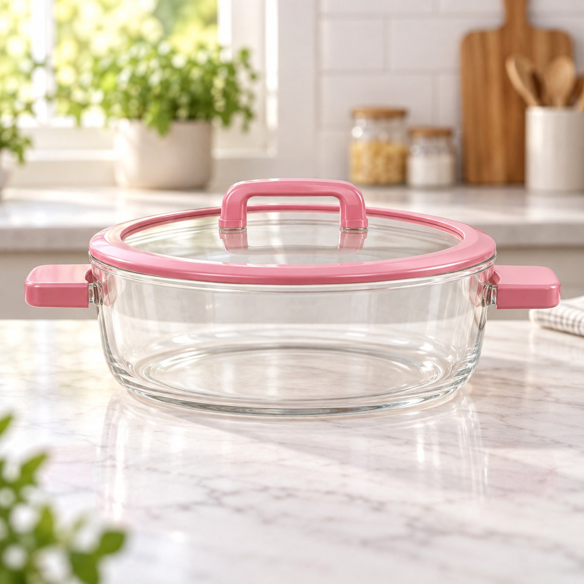Colorful Double Handle Glass Pot 1.8L – Stylish Heat-Resistant Cooking & Serving Pot