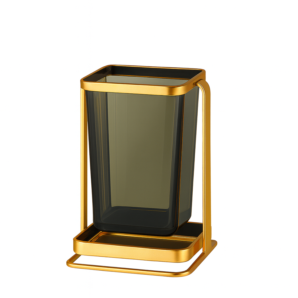 Single Cutlery & Napkin Holder – Bright Green Acrylic with Golden Frame - Habitt