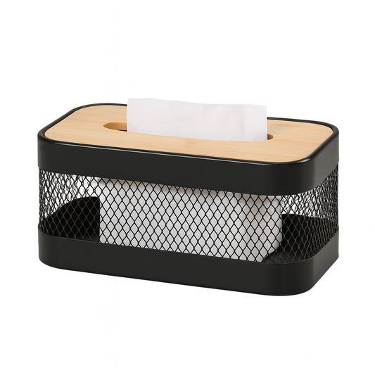 Tissue Box Holder – Black with Wooden Lid - Habitt