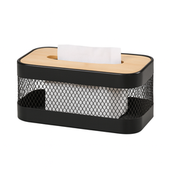 Tissue Box Holder – Black with Wooden Lid - Habitt