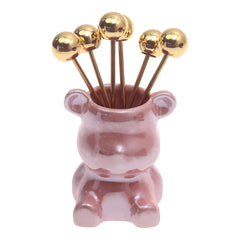 Shine Bear Fruit Pick Set – 7 Pcs Decorative Cocktail Forks with Holder - Habitt