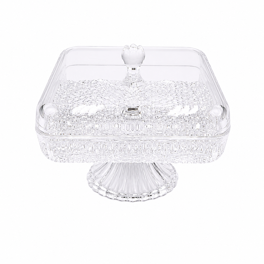 Square Crystal Dry Fruit Dish with Pedestal Stand – Small & Large