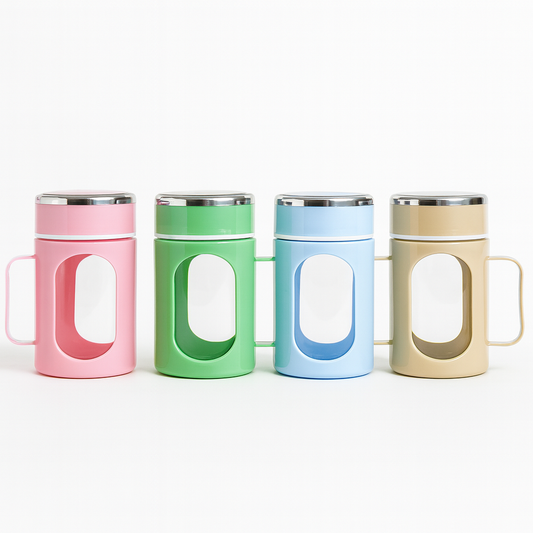 Office Cup with Handle & Window Design – Stylish Drinking Mug for Work & Home (Beige, Blue, Green, Pink) - Habitt