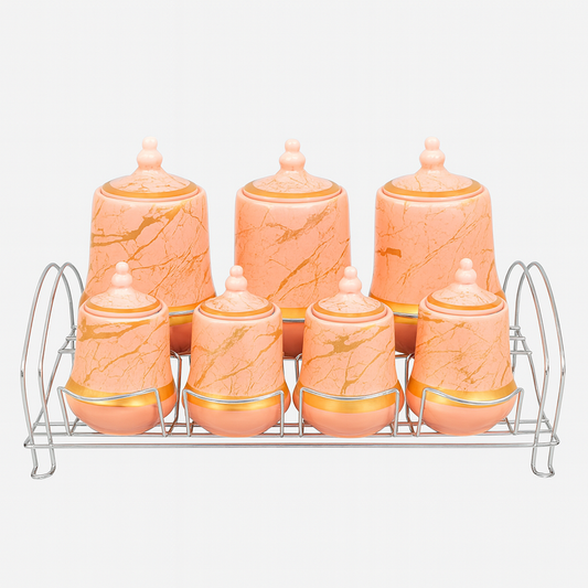 7 Pcs Canister Set with Ceramic Lid 2713-P – Peach Marble Kitchen Storage Jars - Habitt