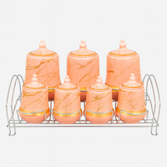 7 Pcs Canister Set with Ceramic Lid 2713-P – Peach Marble Kitchen Storage Jars - Habitt