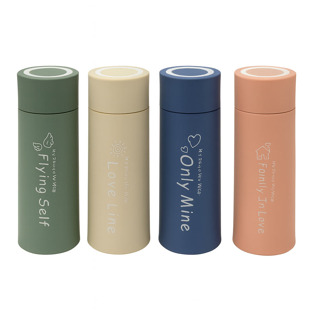 Glass Bottle with Printed Text – Slim Travel Bottle (Peach, Blue, Beige, Green) - Habitt