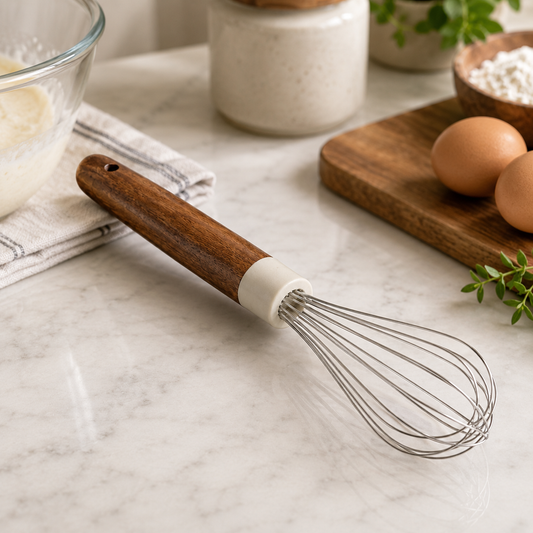 High Quality Double Beater – Stainless Steel Balloon Whisk with Wooden Handle