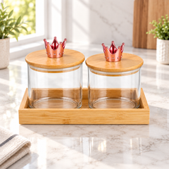 2 Piece Glass Jar Set with Wooden Lid  Stylish Kitchen Storage Containers