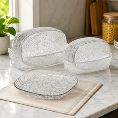 8-Piece Crystal Design Snack Plate Set – Elegant Small Serving Dishes for Snacks, Fruits & Desserts | Transparent Textured Plate Set&nbsp;