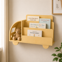 Wooden Cart Bookshelf – Kids’ Room Wall-Mounted Shelf