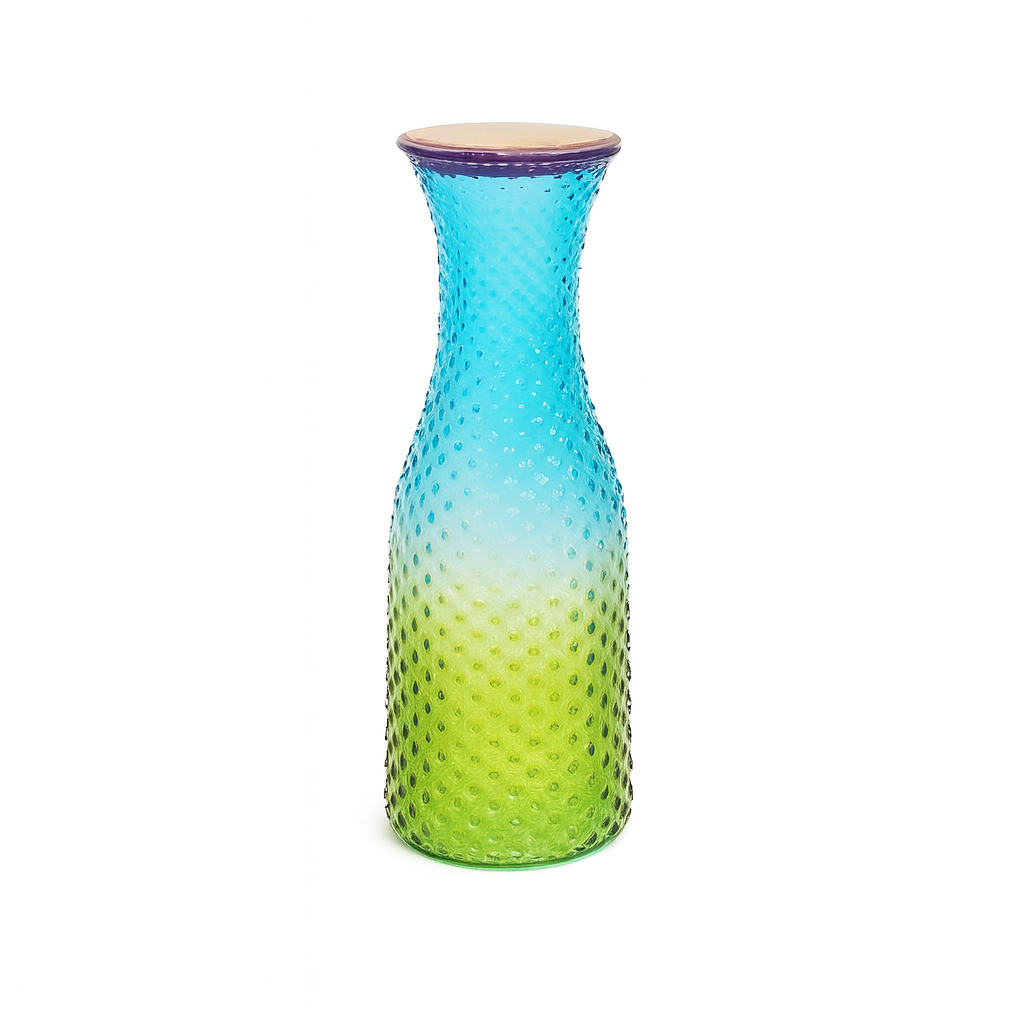 Textured Glass Bottle with Lid – Blue & Green Gradient Design - Habitt