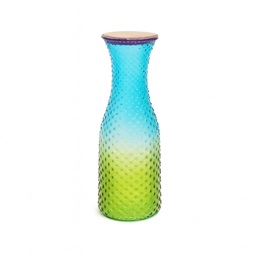 Textured Glass Bottle with Lid – Blue & Green Gradient Design - Habitt