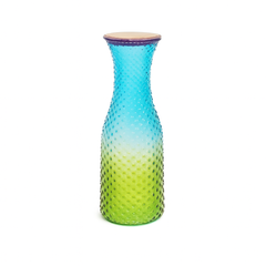 Textured Glass Bottle with Lid – Blue & Green Gradient Design - Habitt